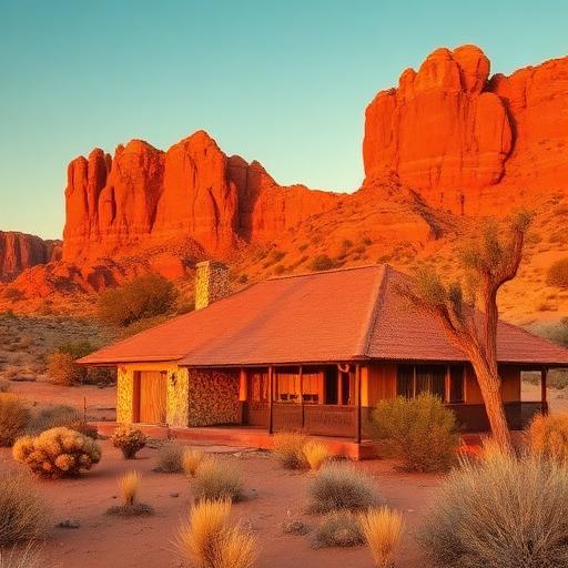 Terra Nova Retreat desert cabin at golden hour